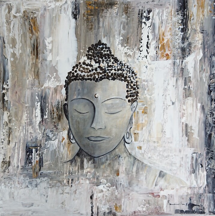 Painting titled "Bouddha" by Martine Romainville, Original Artwork, Acrylic Mounted on Wood Stretcher frame
