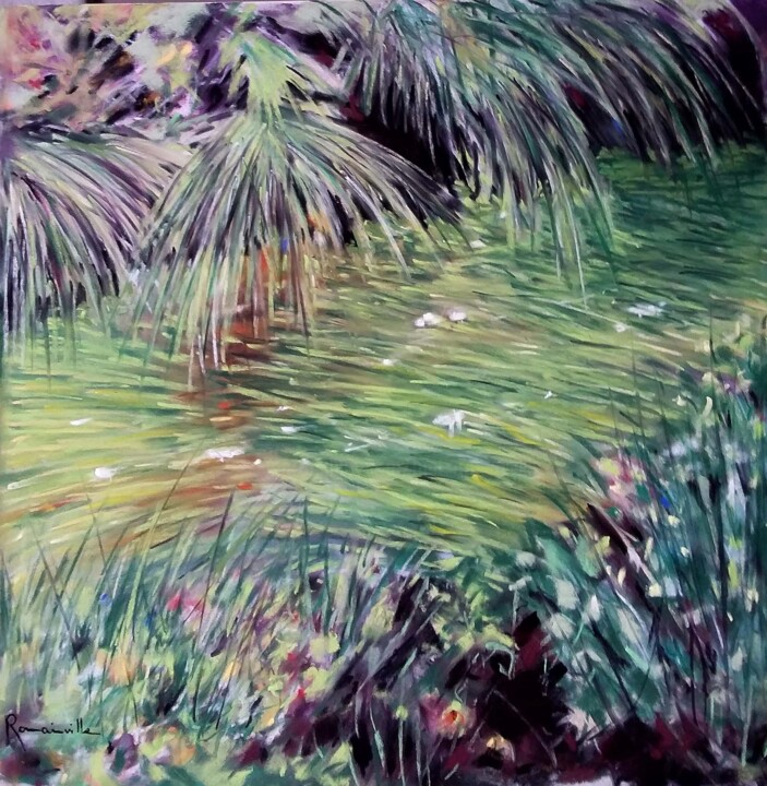 Картина под названием ""Histoire d'herbes"" - Martine Romainville, Подлинное произведение искусства, Пастель