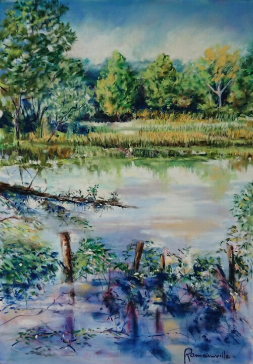 Painting titled "Reflet" by Martine Romainville, Original Artwork, Pastel