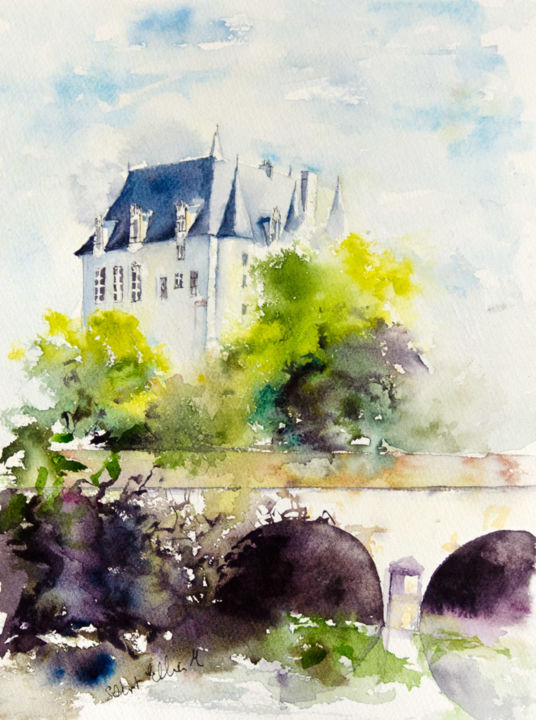 Painting titled "Château Raoul" by Martine Saint Ellier, Original Artwork, Watercolor