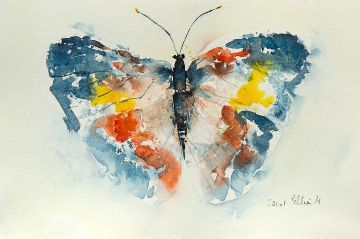 Painting titled "papillon 1" by Martine Saint Ellier, Original Artwork, Watercolor