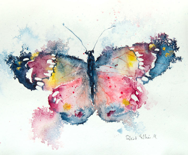 Painting titled "papillon 2" by Martine Saint Ellier, Original Artwork, Watercolor