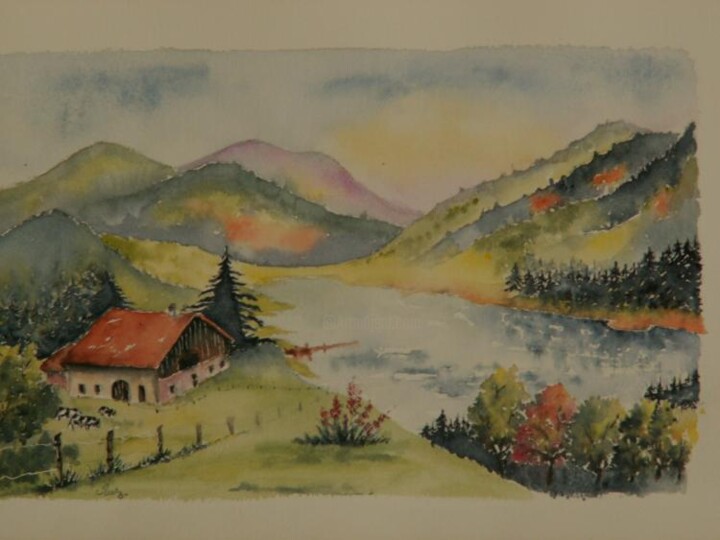 Painting titled "montagne" by Martine Salmon, Original Artwork