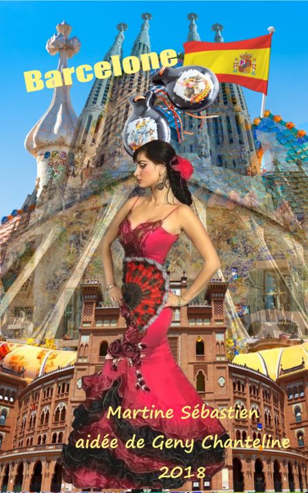 Digital Arts titled "Barcelone" by Martine Sebastien, Original Art, Photo Montage Mounted on Stretcher frame
