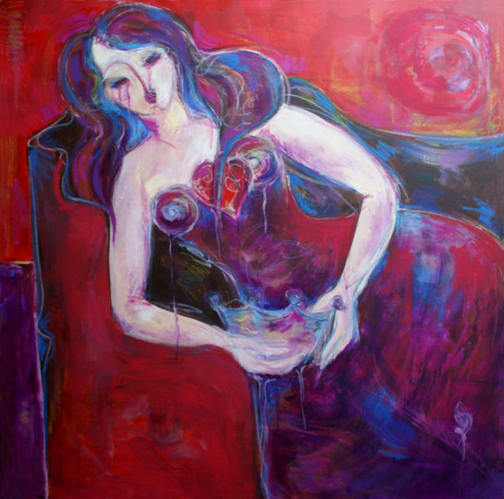 Peinture intitulée "femme-reine-dechue-…" par Martine Soussouy, Œuvre d'art originale