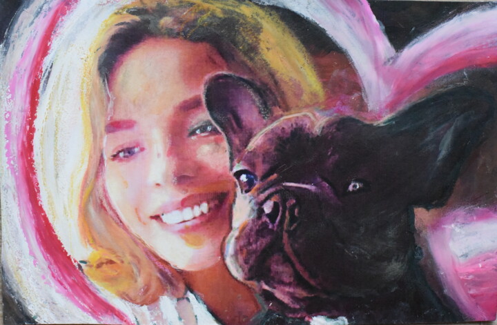Disegno intitolato "Dog portrait: Frenk…" da Martine Weber, Opera d'arte originale, Pastello