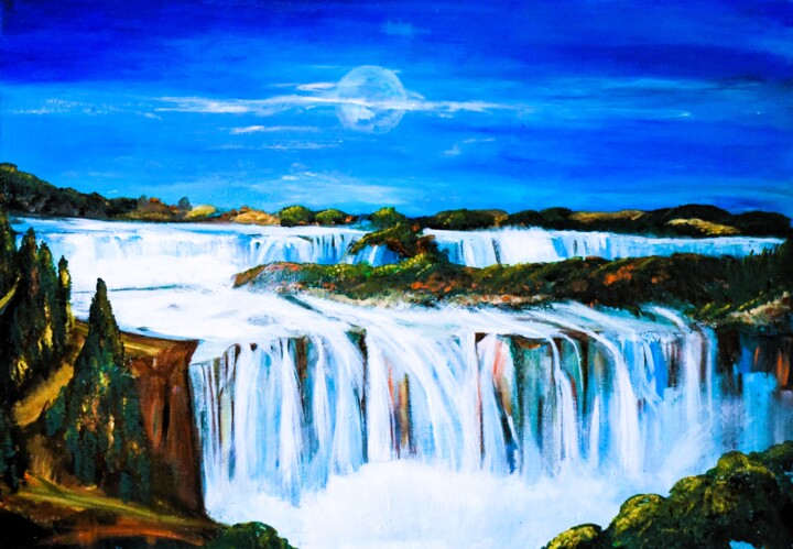 Картина под названием "Moon Falls" - Martine Weber, Подлинное произведение искусства, Акрил