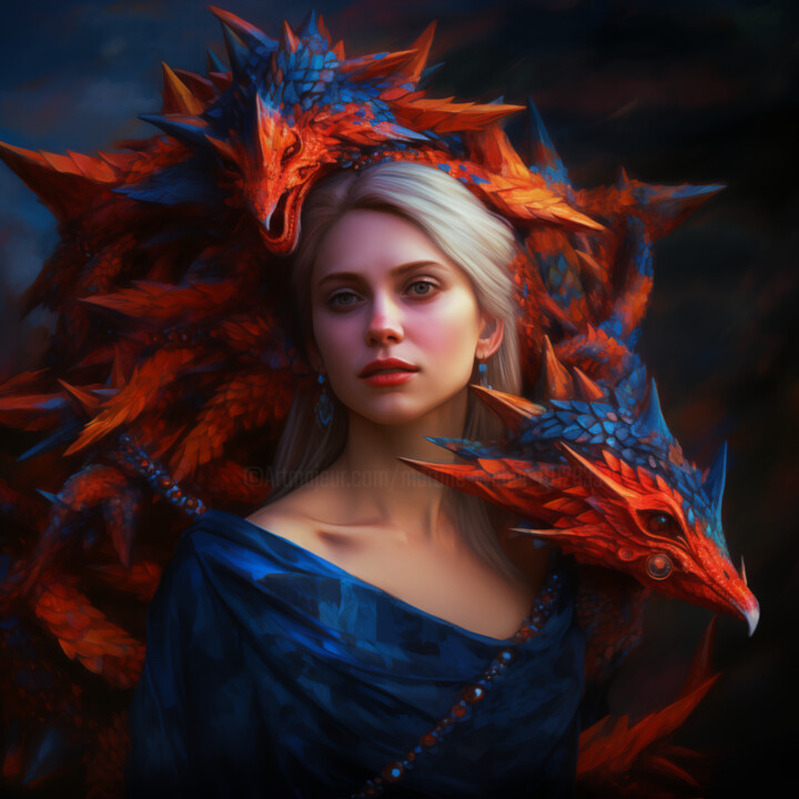 Digital Arts titled "Dragonesa Delfina" by Martine Weber, Original Artwork, AI generated image