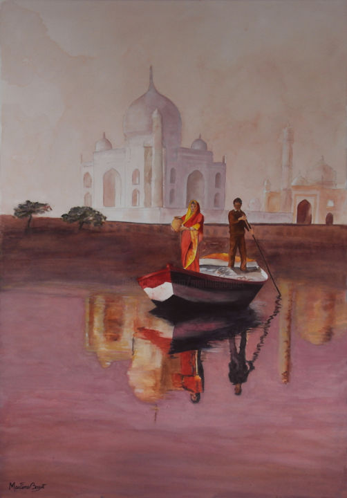 Peinture intitulée "Taj Mahal" par Martine Boguet, Œuvre d'art originale, Aquarelle Monté sur Châssis en bois