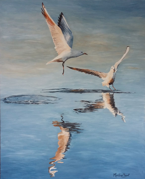 Pintura titulada "Vol d'oiseaux" por Martine Boguet, Obra de arte original, Acrílico