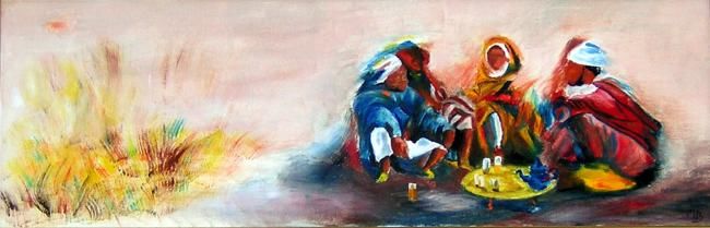 Peinture intitulée "l'heure du thé" par Martine Boucher, Œuvre d'art originale