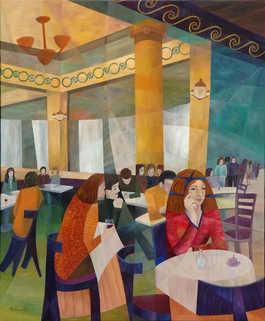 Peinture intitulée "PAUSE CAFE" par Martine Castel, Œuvre d'art originale, Huile