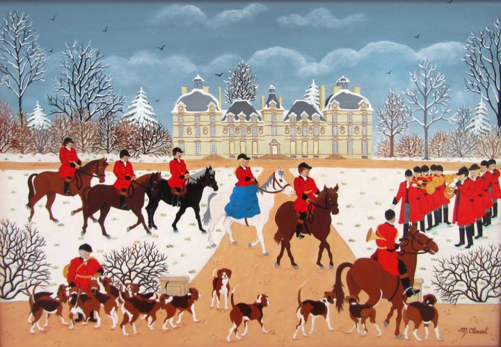 Peinture intitulée "CHASSE A COURRE A C…" par Martine Clouet, Œuvre d'art originale, Huile