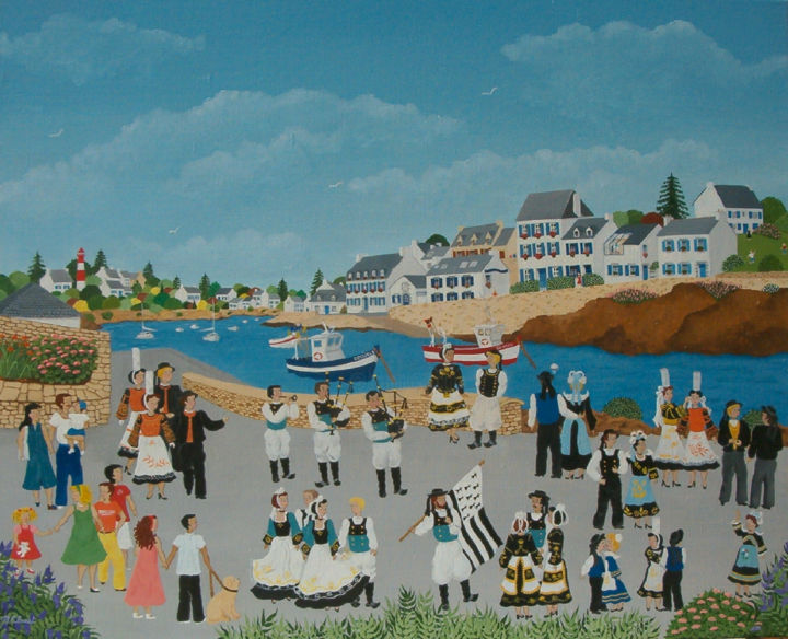 Peinture intitulée "Doelan avant la fete" par Martine Clouet, Œuvre d'art originale, Huile