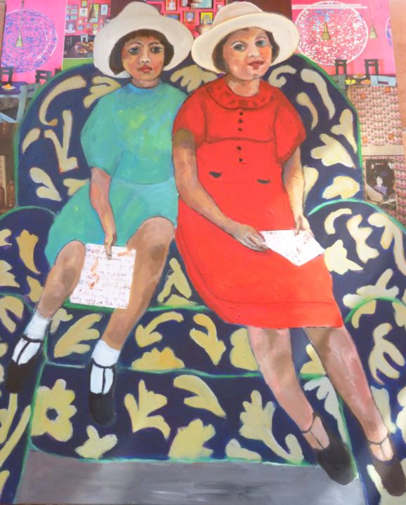 Peinture intitulée "sur le sofa" par Martine Flory, Œuvre d'art originale, Acrylique