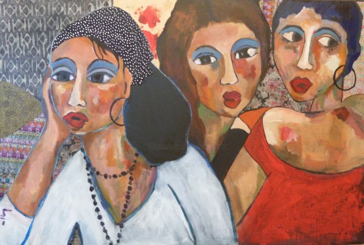 Peinture intitulée "Maya et les autres" par Martine Flory, Œuvre d'art originale