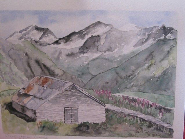Pintura intitulada "Montagne en été" por Martine Gonin, Obras de arte originais