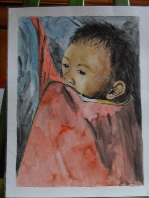 Peinture intitulée "Enfant porté" par Martine Gonin, Œuvre d'art originale