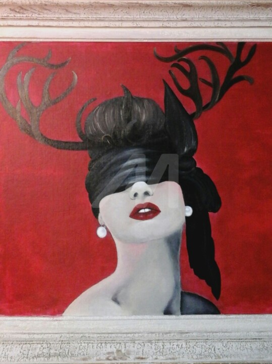 Peinture intitulée "La femme cerf" par Martine Lagrave, Œuvre d'art originale, Acrylique