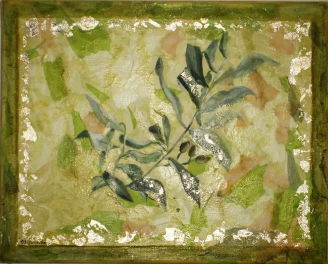 Pittura intitolato "Le rameau d'olivier" da Martine Pellerano, Opera d'arte originale, Olio