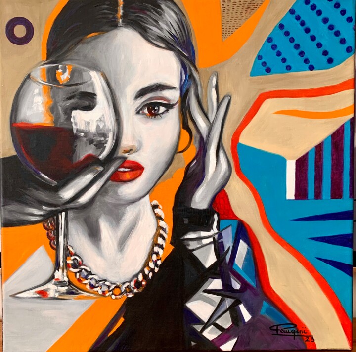 Картина под названием "In vino veritas" - Martine Perugini, Подлинное произведение искусства, Масло Установлен на Деревянная…