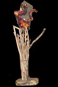 Sculpture intitulée "lampe en raku et bo…" par Martine Philis, Œuvre d'art originale, Céramique