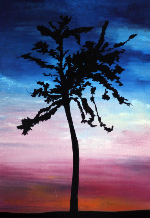 Painting titled "L'arbre seul" by Martine Rauzy, Original Artwork, Acrylic