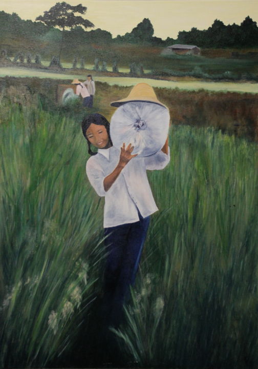 Painting titled "La Chinoise" by Martine Rauzy, Original Artwork, Oil