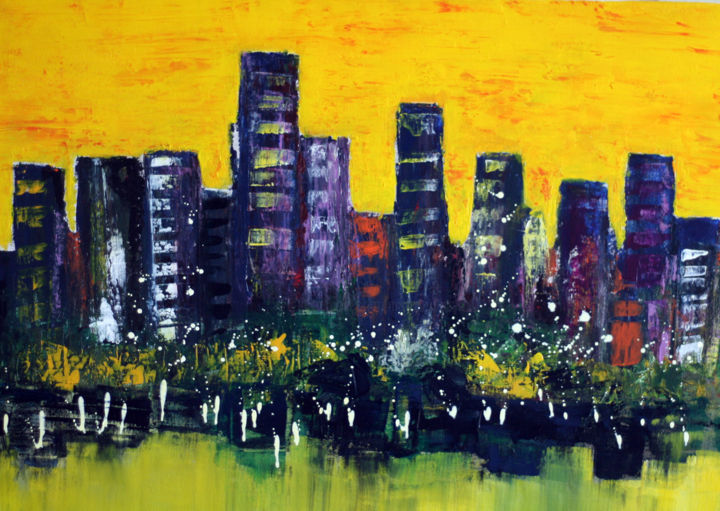 Painting titled "New York" by Martine Rauzy, Original Artwork, Acrylic