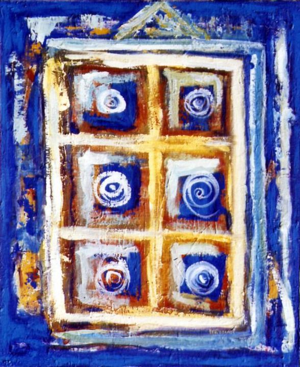 Painting titled "la porte bleue" by Martine-Marie Rioual, Original Artwork