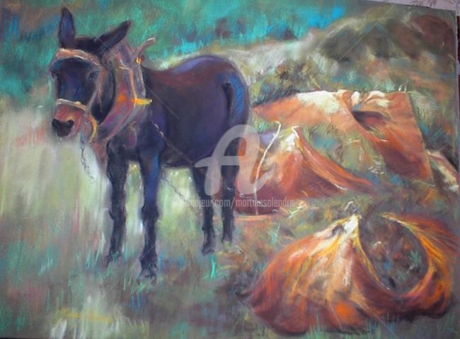 Pittura intitolato "La mule au labeur" da Martine Salendre, Opera d'arte originale