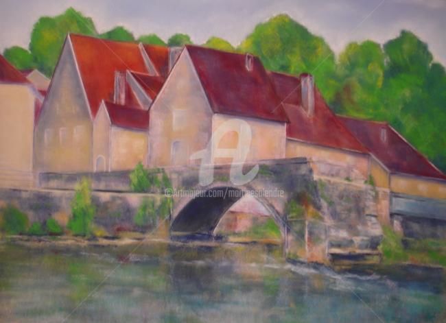 Painting titled "Le Vieux Pont de Po…" by Martine Salendre, Original Artwork, Pastel