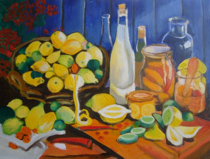 Peinture intitulée "fruits d'étè" par Marlène Martinez, Œuvre d'art originale, Huile