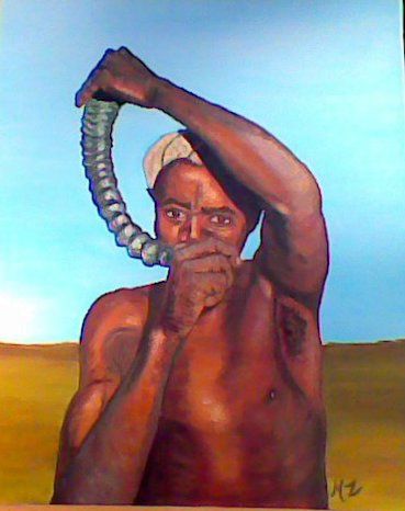 Painting titled "joueur de corne" by Martine Zendali, Original Artwork