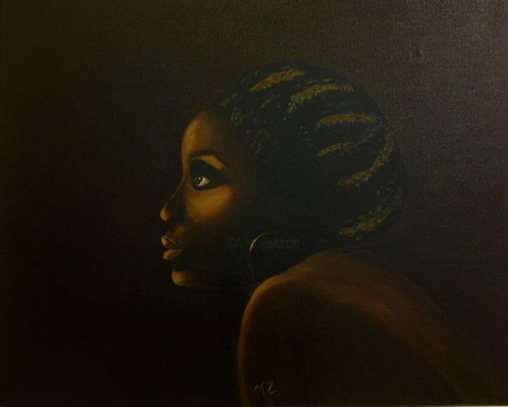 Painting titled "femme africaine dan…" by Martine Zendali, Original Artwork, Oil
