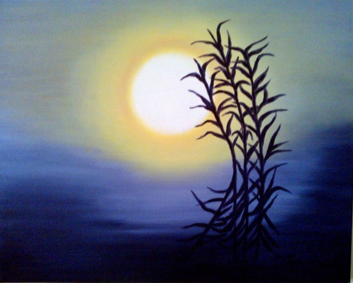Pittura intitolato "lune dans la brume" da Martine Zendali, Opera d'arte originale