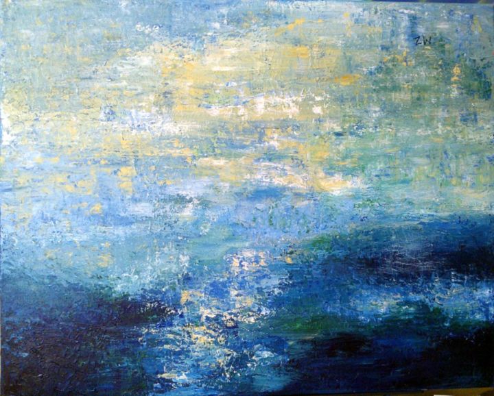 Painting titled "ciel" by Martine Zendali, Original Artwork, Oil