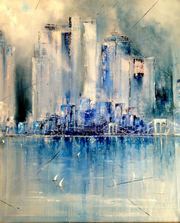 Painting titled "blue-city.jpg" by René Martinez, Original Artwork