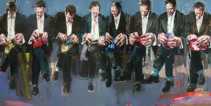 Painting titled "Meetings" by Martinho Dias, Original Artwork, Acrylic Mounted on Wood Stretcher frame