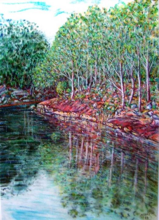 「Parramatta Lake」というタイトルの絵画 Martin Jamesによって, オリジナルのアートワーク, オイル