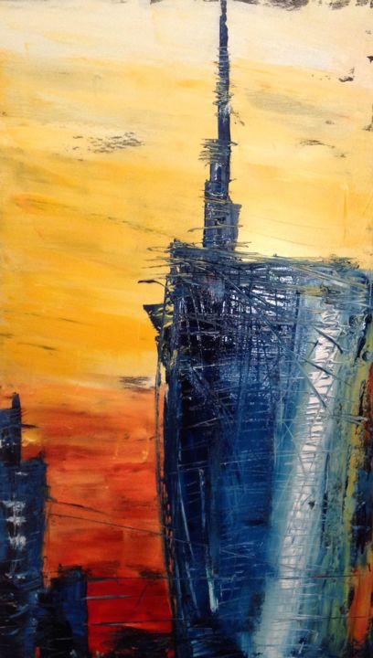 Peinture intitulée "Torre Unicredit" par Martino Negri, Œuvre d'art originale, Huile