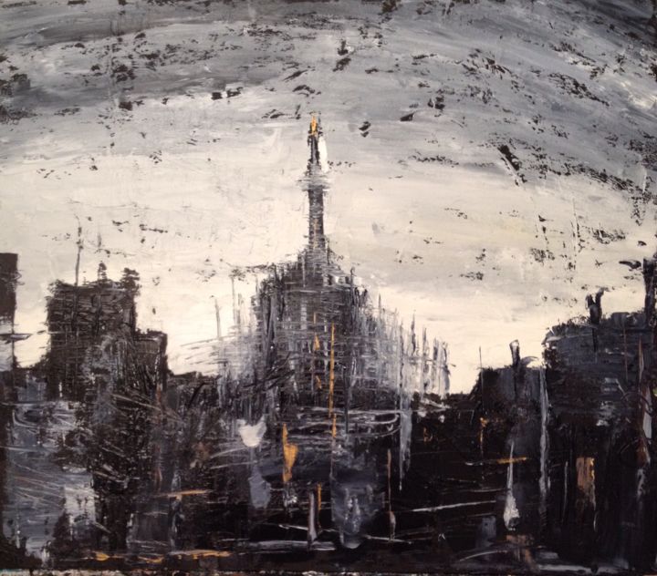 Pittura intitolato "Duomo in grigio" da Martino Negri, Opera d'arte originale, Olio