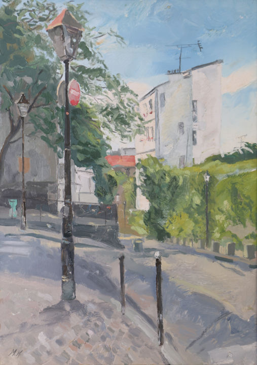 Schilderij getiteld "Monmartre" door Martins Krumins, Origineel Kunstwerk, Olie