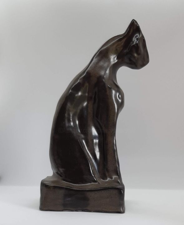 Sculpture intitulée "Chat Tenmoku" par Martins Marie Pascale, Œuvre d'art originale, Céramique