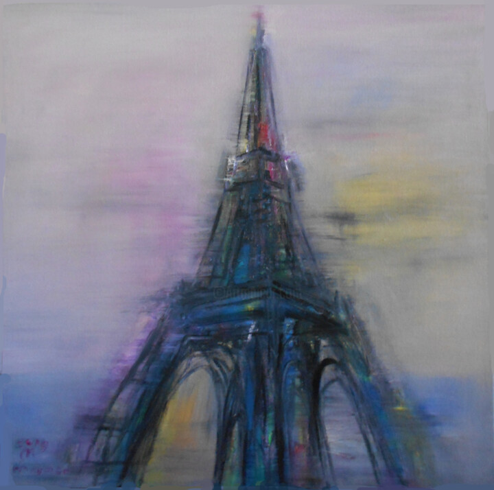 Pittura intitolato "Eiffel Tower" da Martinus Sumbaji, Opera d'arte originale, Acrilico