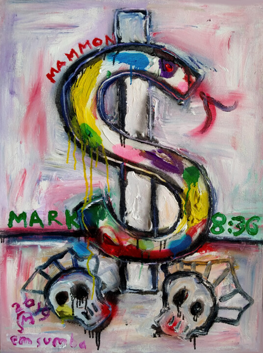Painting titled "Dollar Snake" by Martinus Sumbaji, Original Artwork, Acrylic