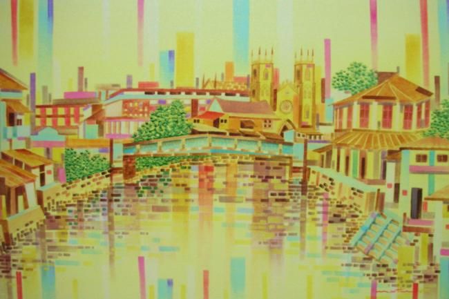 Pintura intitulada "Malacca River II,Ma…" por Martin Wood-Malacca, Obras de arte originais, Acrílico