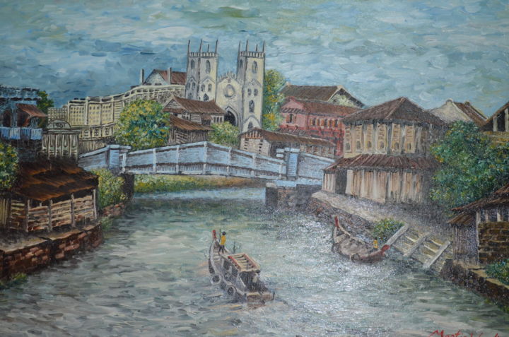 Peinture intitulée "Malacca River 1, Ma…" par Martin Wood-Malacca, Œuvre d'art originale, Huile