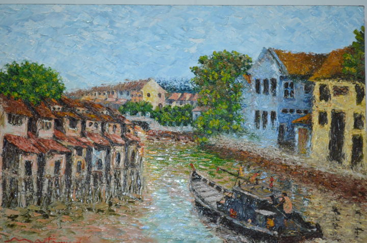 Картина под названием "Malacca River 3, Ma…" - Martin Wood-Malacca, Подлинное произведение искусства, Масло