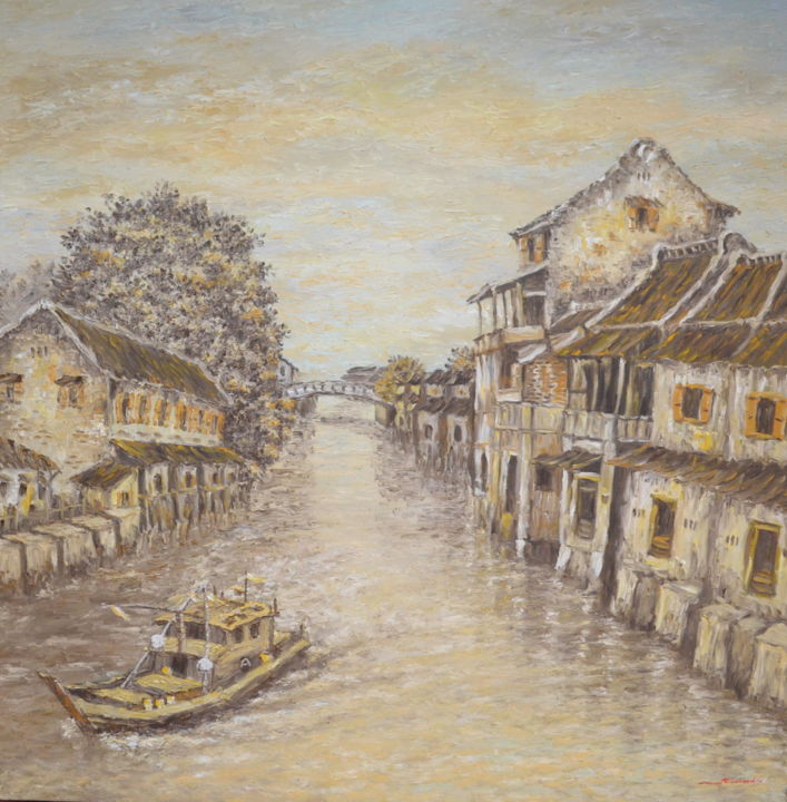 Pintura intitulada "Malacca River 4, Ma…" por Martin Wood-Malacca, Obras de arte originais, Óleo